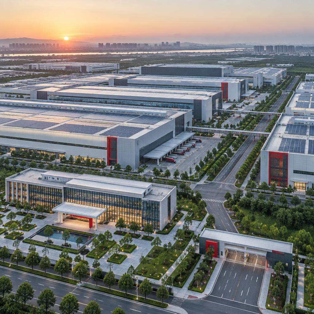 Illustrative aerial view of a large industrial campus